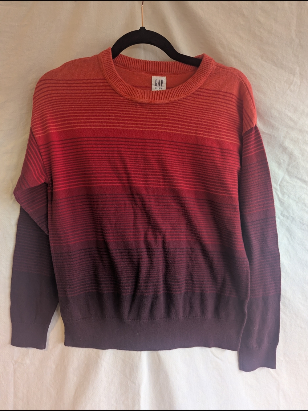 GAP Kids Orange to Burgundy Ombre Stripe Crewneck Sweater